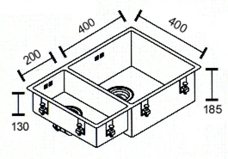 ABK Bingara große anderthalb 1,5 Edelstahlspüle 20x40+40x40 cm flächenbündig, unter- und oberflächenmontiert BIN2040FVI
