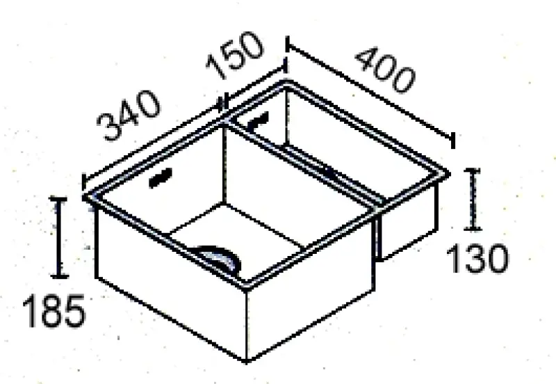 ABK Baronga anderthalb 1,5 Edelstahlspüle 34x40+15x40 cm flächenbündig, unter- und oberflächenmontiert BAR3415FVI