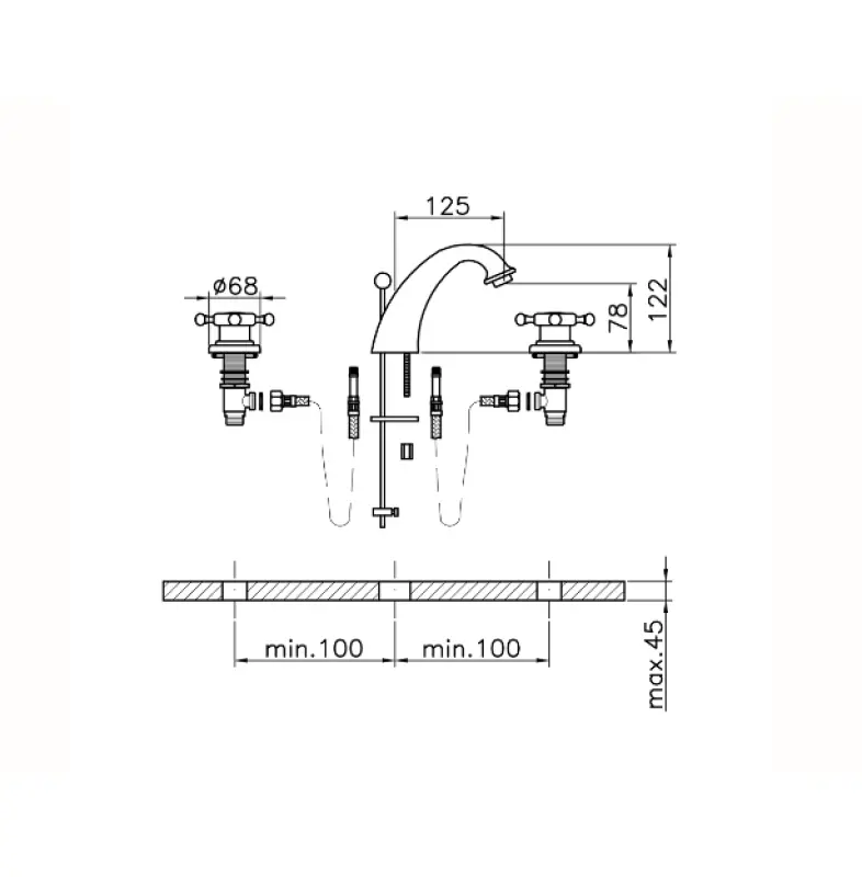 Huber Victorian 3-Loch-Waschtischbatterie Bronze VT00101027