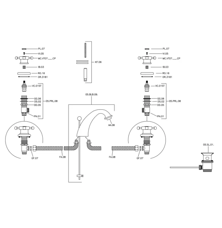 Huber Victorian 3-Loch-Waschtischbatterie Gold VT0010102G