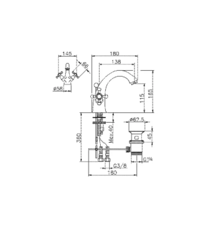 Huber Victorian Waschtischarmatur Edelstahl VT0005102A