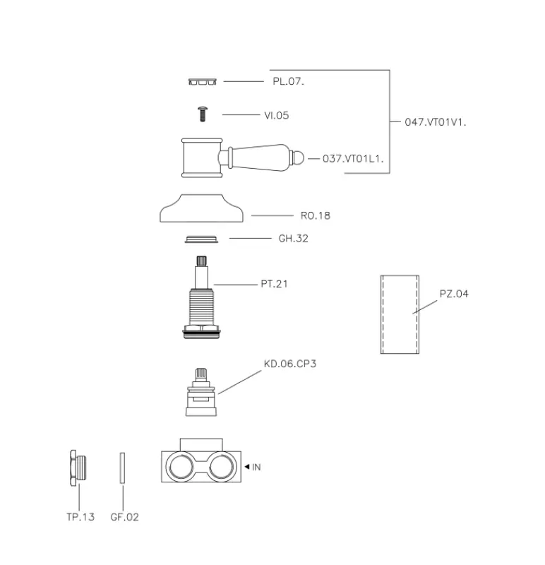 Huber Victorian 3-Wege-Umsteller Gold VT0002702G
