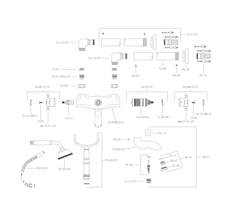 Huber Victorian Freistehende thermostatische Wannenbatterie mit Brausegarnitur Edelstahl VTT390102A