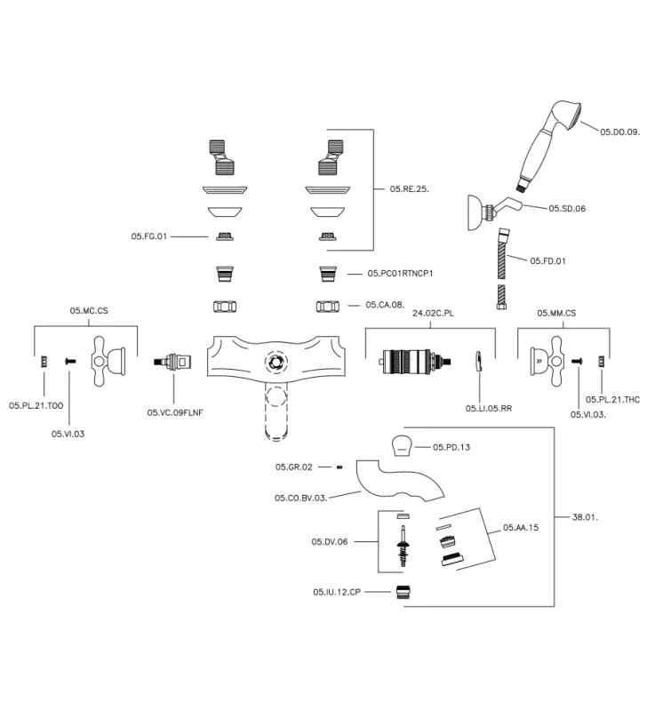 Huber Croisette Thermostat-Wannenbatterie mit Brausegarnitur Bronze CSD2701027
