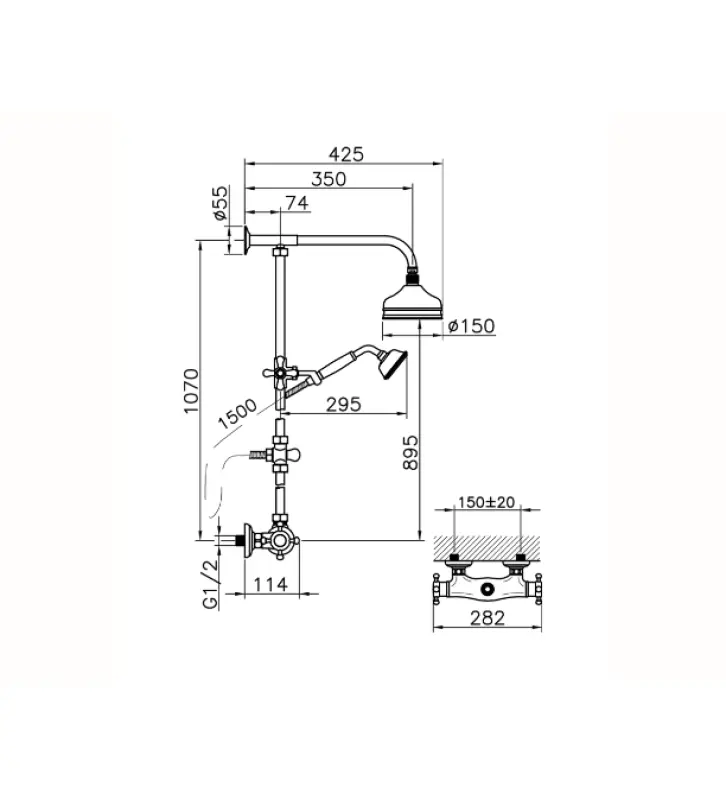 Huber Viktorian Thermostat-Duschgarnitur 15cm Bronze 390.VT01H.BA