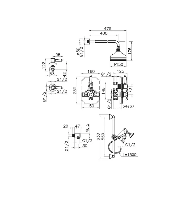 Huber Victorian Thermostat-Einbau-Duschgarnitur Bronze 91.2VT01H.BA