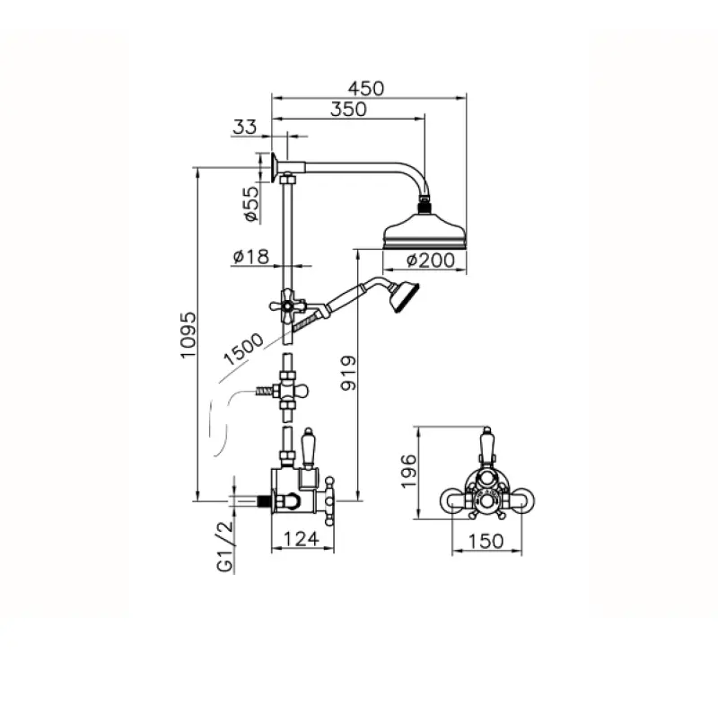 Huber Viktorian Thermostat-Duschgarnitur 20cm Gold 590.VT21H.AG