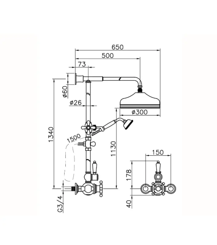 Huber Victorian Thermostat-Duschgarnitur Edelstahl 590.VN31H.AC