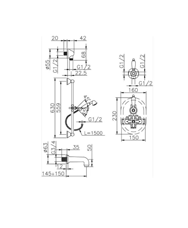Huber Croisette Einbau-Thermostat-Bad/Dusche-Set Chrom 914.CS01H.CR