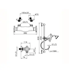 Huber Victorian Thermostat-Duschbatterie mit Duschstange-Set Edelstahl VTS010102A