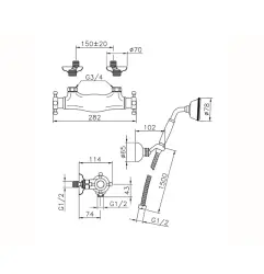 Huber Victorian Thermostat-Duschbatterie mit Handbrause Chrom VTD0101021