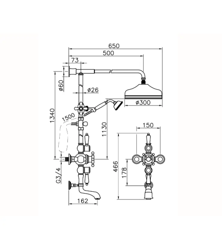 Huber Viktorian Thermostat-Bad/Dusche-Set 30cm Bronze 592.VN31H.BA