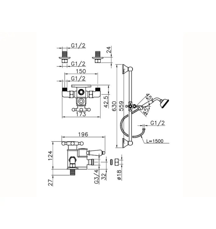 Huber Victorian Thermostat-Duschgarnitur Gold 190R.VT01H.AG