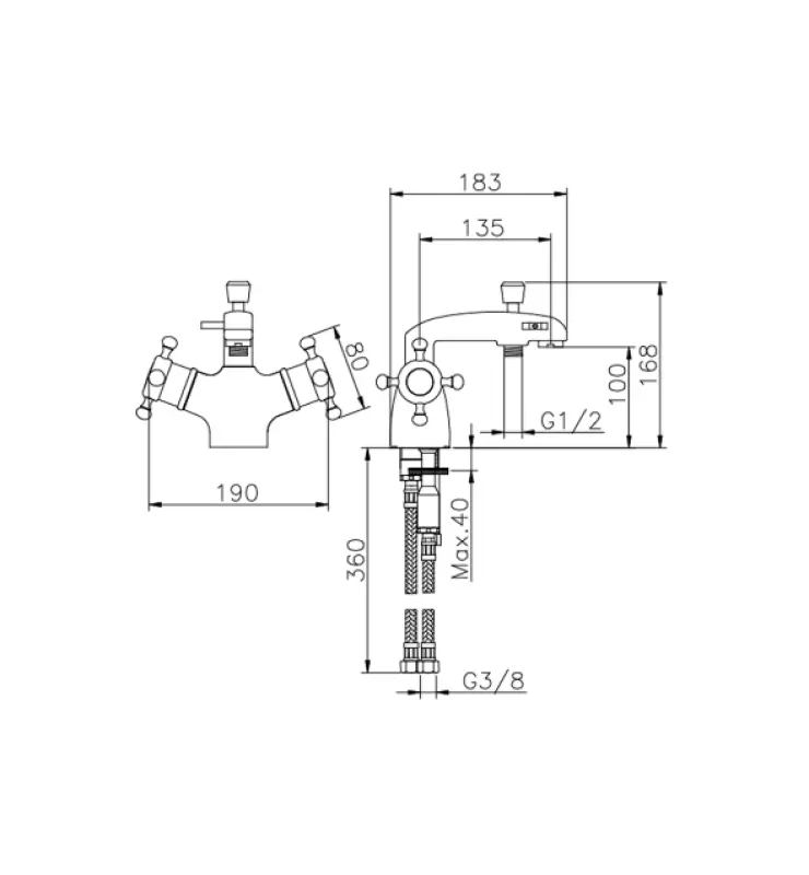 Huber Victorian Thermostatische Wannenarmatur für Wannenrandmontage, Edelstahl VTT620102A