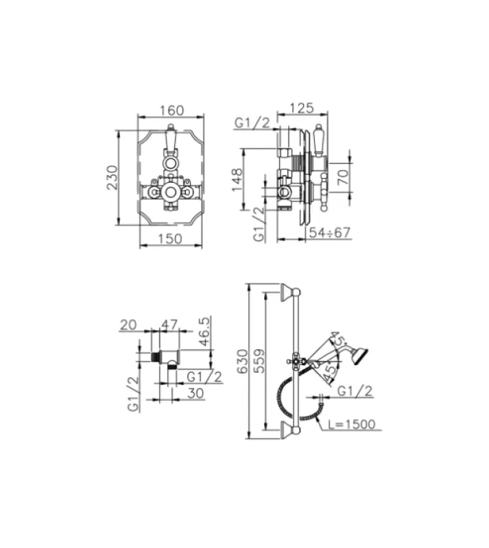 Huber Victorian Thermostat-Einbau-Duschgarnitur Bronze 910.VT01H.BA