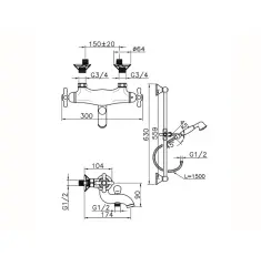 Huber Croisette Thermostat-Wannen-Brausebatterie mit Gleitstange Chrom CSS2701021