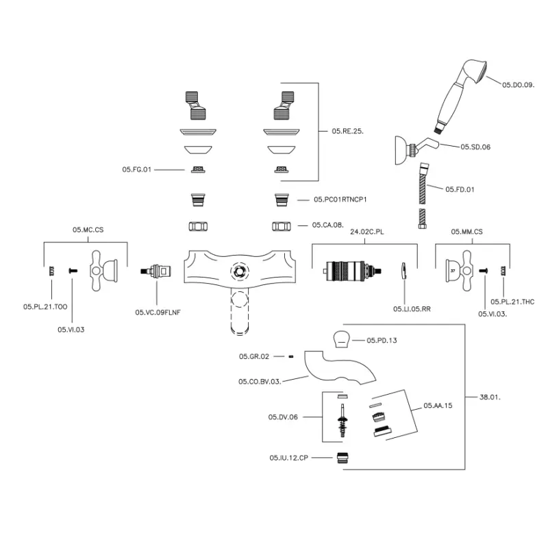Huber Croisette Thermostat-Wannenbatterie mit Brausegarnitur Gold CSD270102G