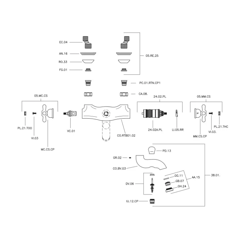 Huber Croisette Thermostatische Wannenbatterie Gold CST270102G