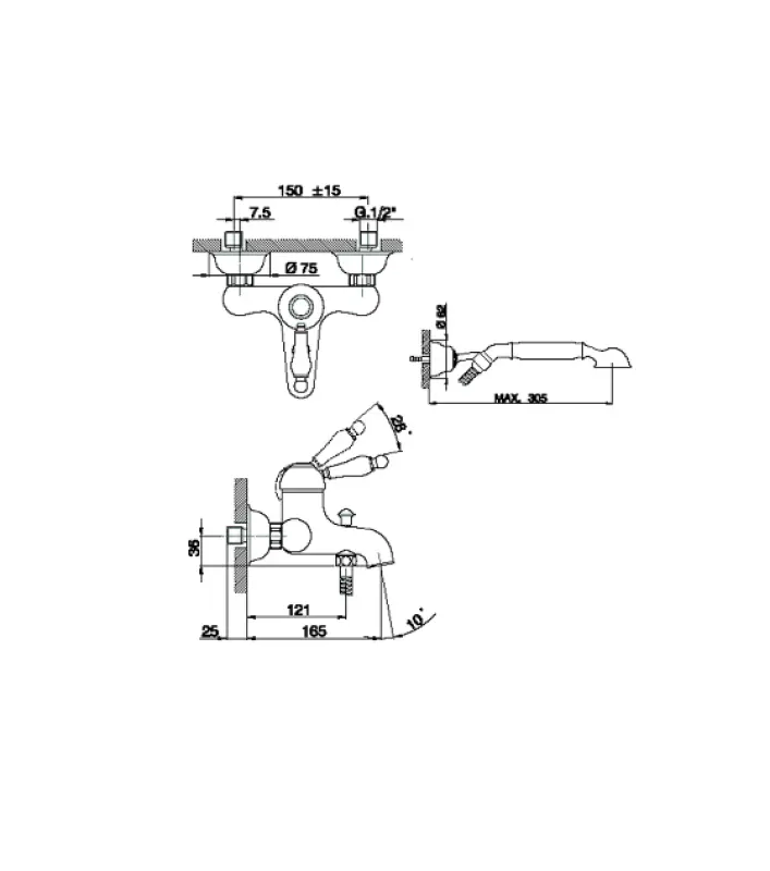 Huber Croisette Wannenbatterie mit Handbrause-Set Chrom CM00012021