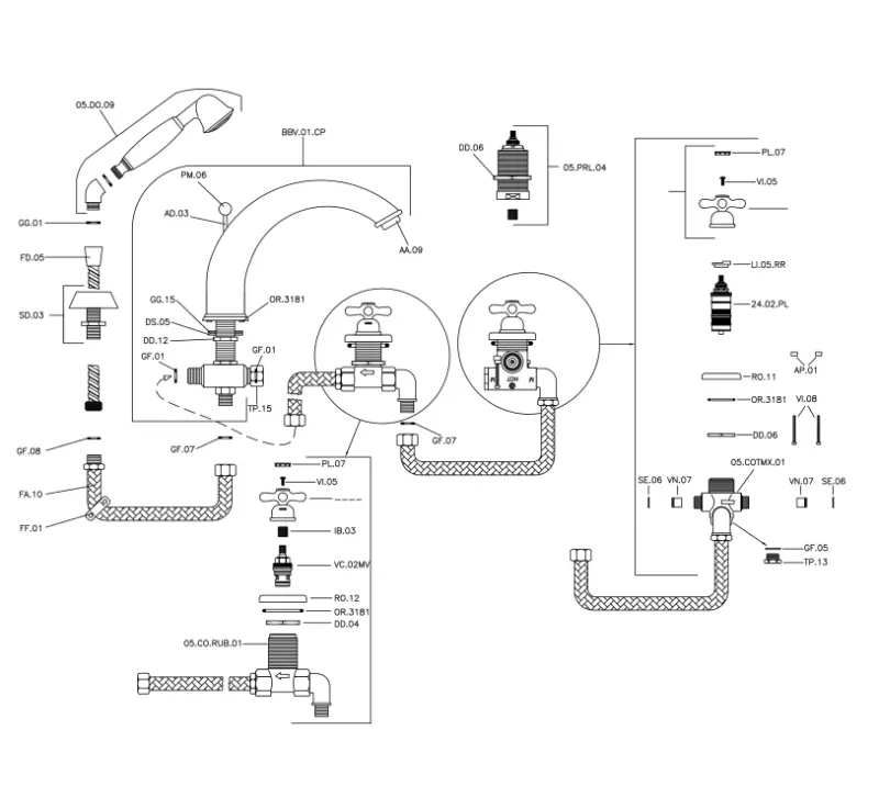 Huber Croisette 4-Loch-Wannenrandbatterie Thermostatisch Gold CST760102G