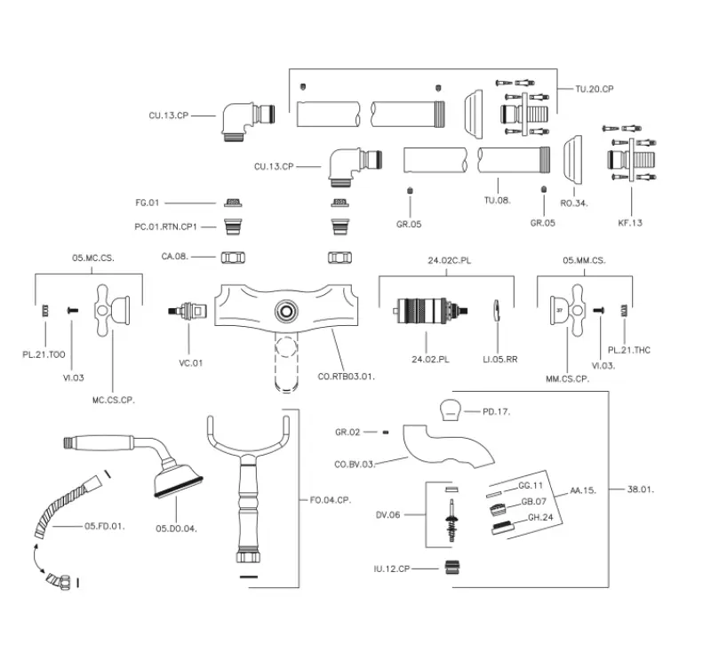 Huber Croisette Thermostat-Wannenbatterie Gold CST390102G