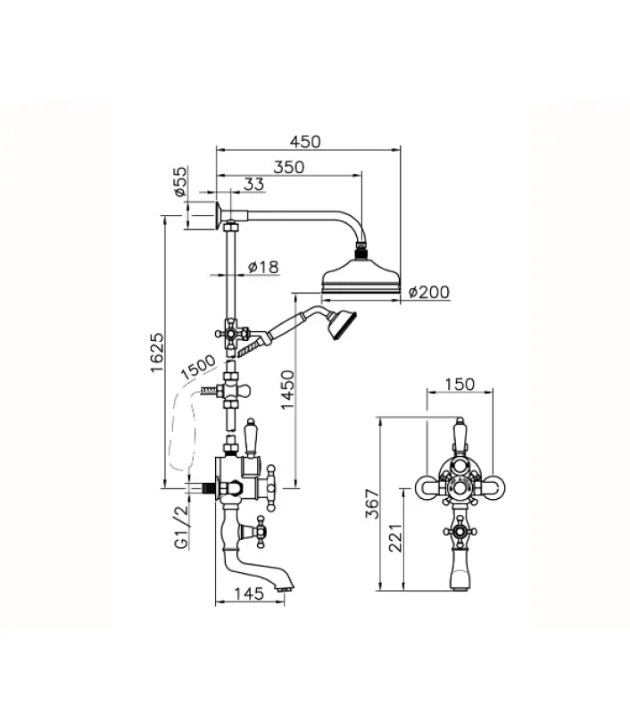 Huber Victorian Thermostat-Duschgarnitur Chrom 592.VT21H.CR