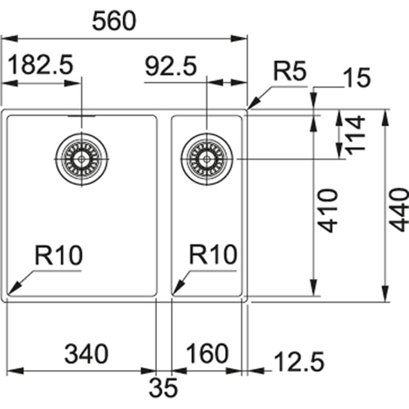 Franke Sirius 2 S2D 160 anderthalb 1,5 Kunststoff weißes Spülbecken 53,5x41cm Unterbau 125.0252.219