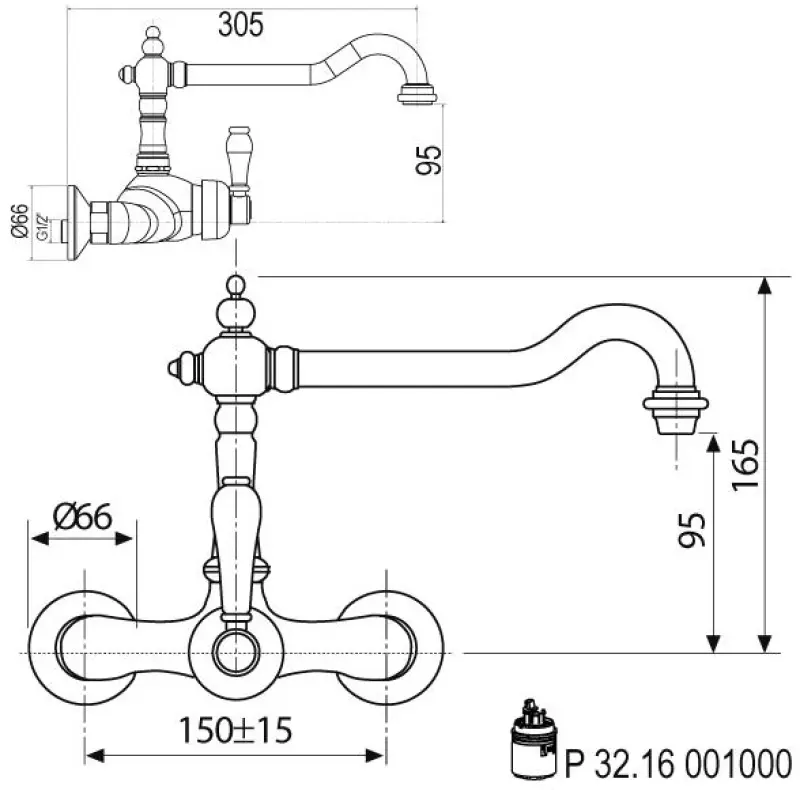 Nostalgische Küchenarmatur Hermitage R Wandarmatur Chrom 10.9021