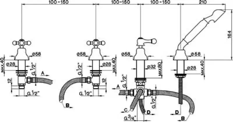 Cisal Arcana Ceramic 4-Loch Bad Mischbatterie für Badewannenrand-Montage, Bronze AC00029027