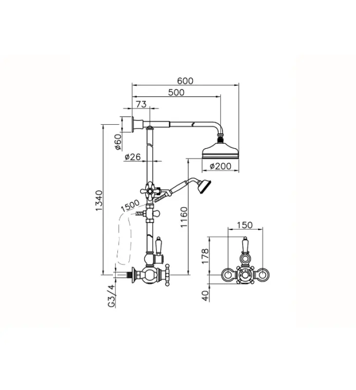 Huber Victorian Thermostat-Duschgarnitur 20cm Edelstahl 590.VN21H.AC