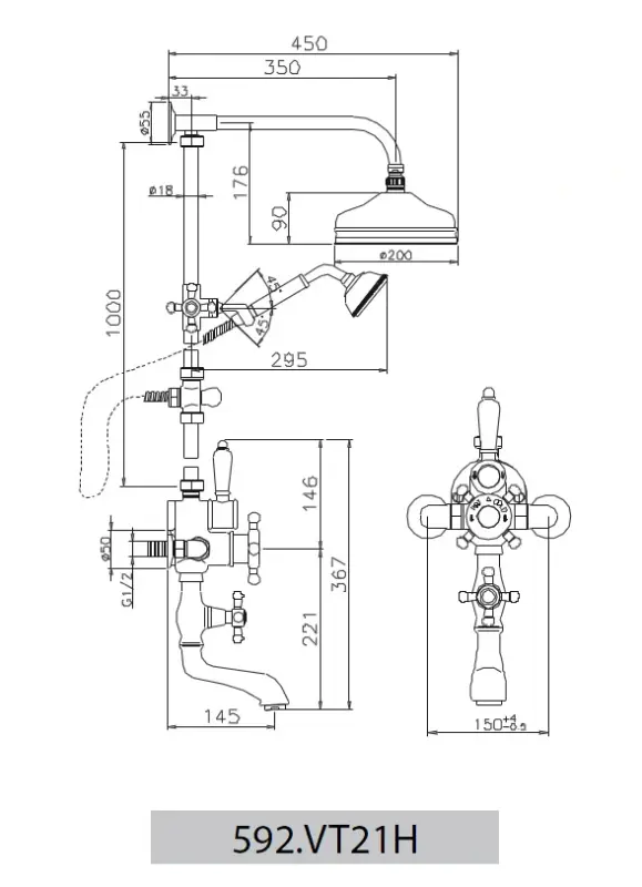 Huber Victorian Thermostat-Duschgarnitur 20cm Edelstahl 1203998332