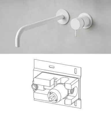 Waterevolution Flow Einbau-Waschtischarmatur mattweiß mit Auslauf 25 cm T116BBR-25