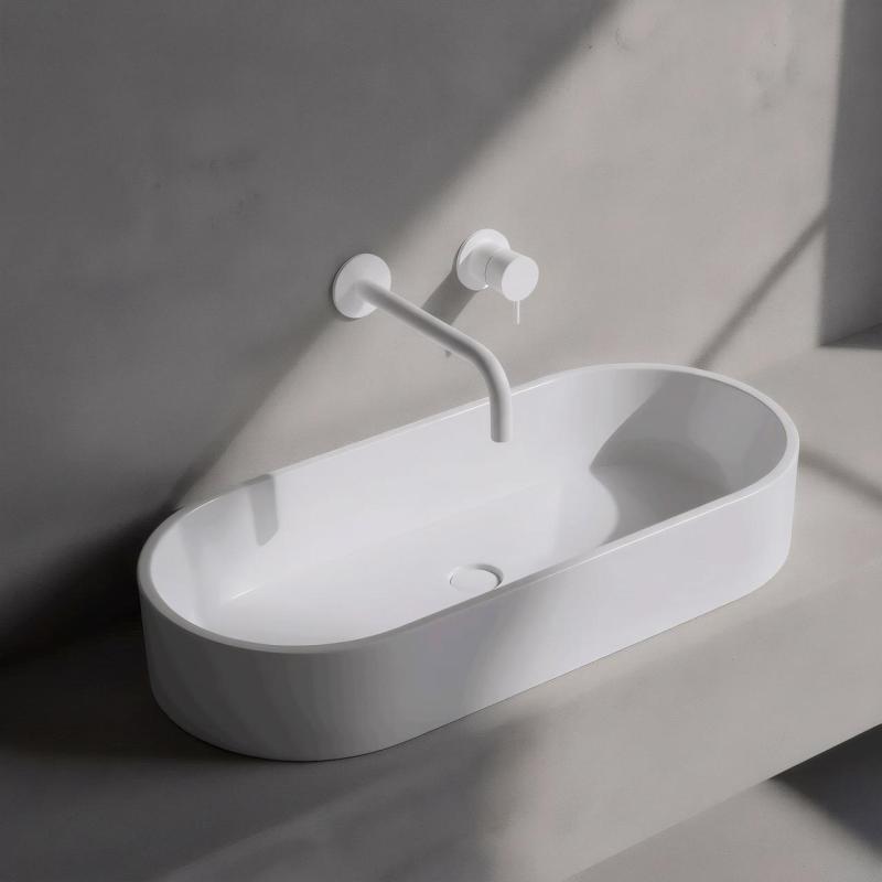 Waterevolution Flow Einbau-Waschtischarmatur mattweiß mit Auslauf 25 cm T116BBR-25