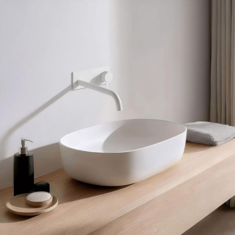 Waterevolution Flow Unterputz-Waschtischbatterie mit Abdeckplatte Weiß matt, Auslauf 25cm T1161BBR-25