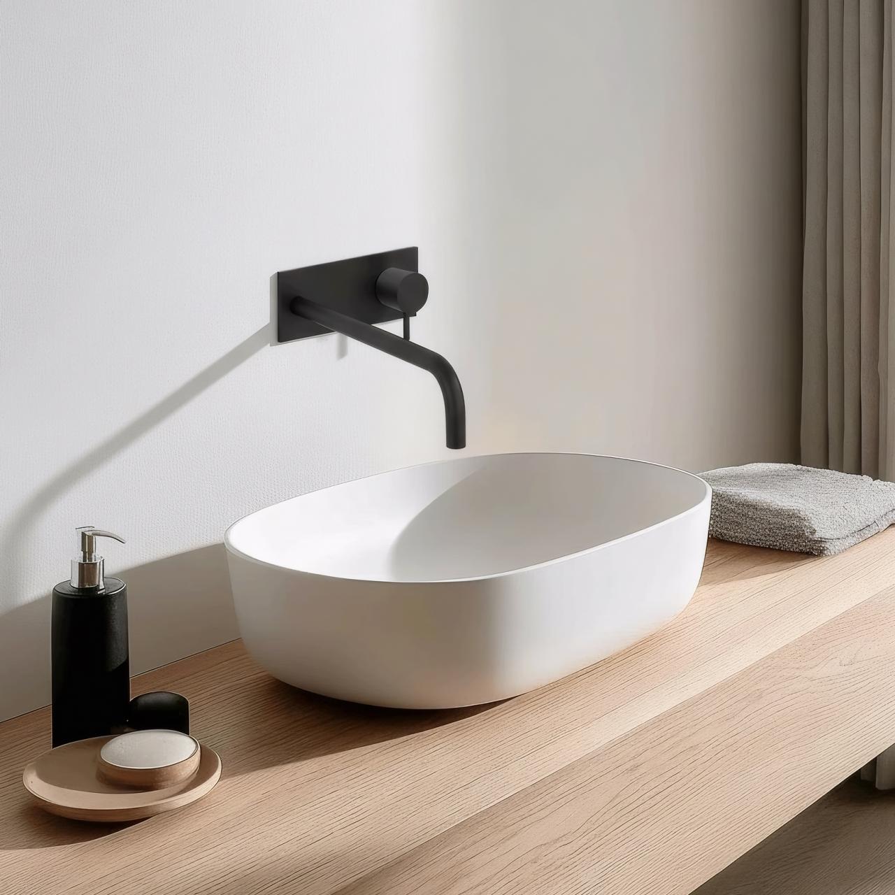 Waterevolution Flow consealed washmasin monobloc mixer with 25 cm spout, easy box and automatic stop & go valve. Bult-in + external parts black T1161BPR-25 