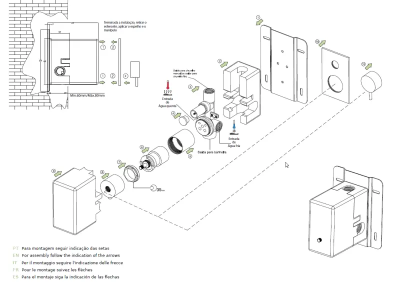 Waterevolution Flow Unterputz-Duschthermostat mit 2 Ausgängen Chrom T132TB01