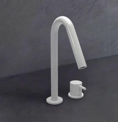 Waterevolution Flow 2-Loch-Waschtischarmatur mattweiß mit kleinem V 120 mm Auslauf T1121VBR