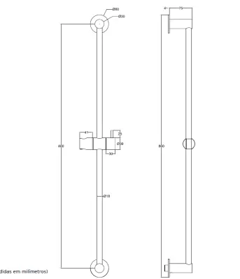 Waterevolution Flow Gleitschiene 800 mm Chrom T166001