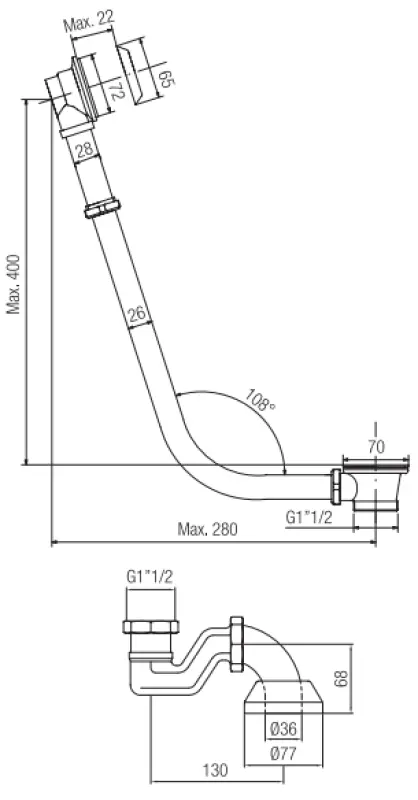 PB Badewannenablauf mit Kette für freistehende Badewanne Edelstahl 1208676992