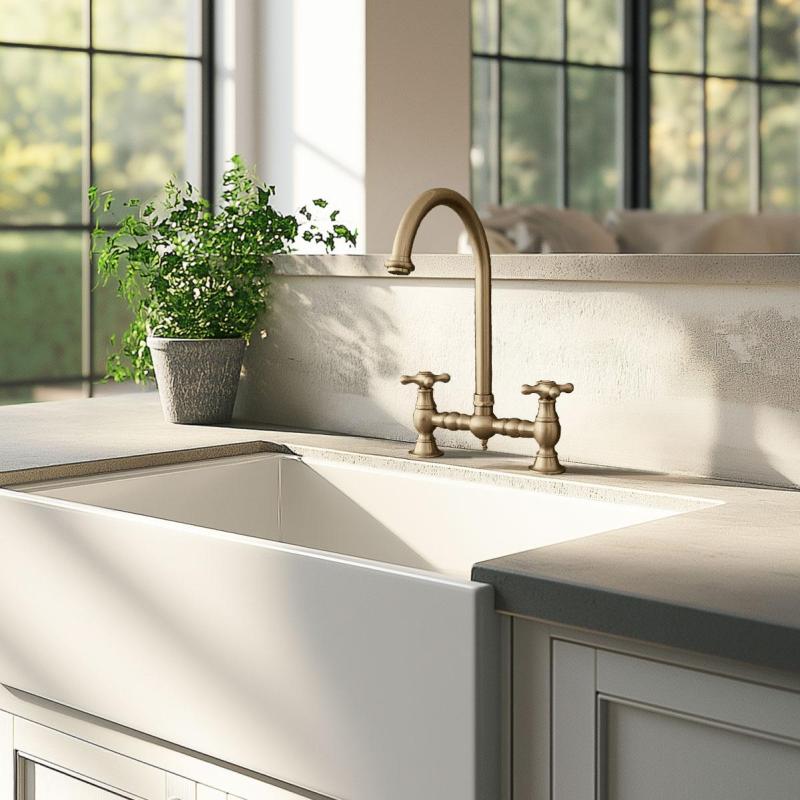 PB Nostalgische Brücken-Küchenarmatur Bronze runder Auslauf mit Sterngriffen PBN.BRO.R.ST