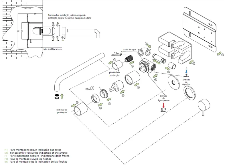 Waterevolution Flow Einbau-Waschtischarmatur matt schwarz mit Auslauf 21 cm T116BPR-21