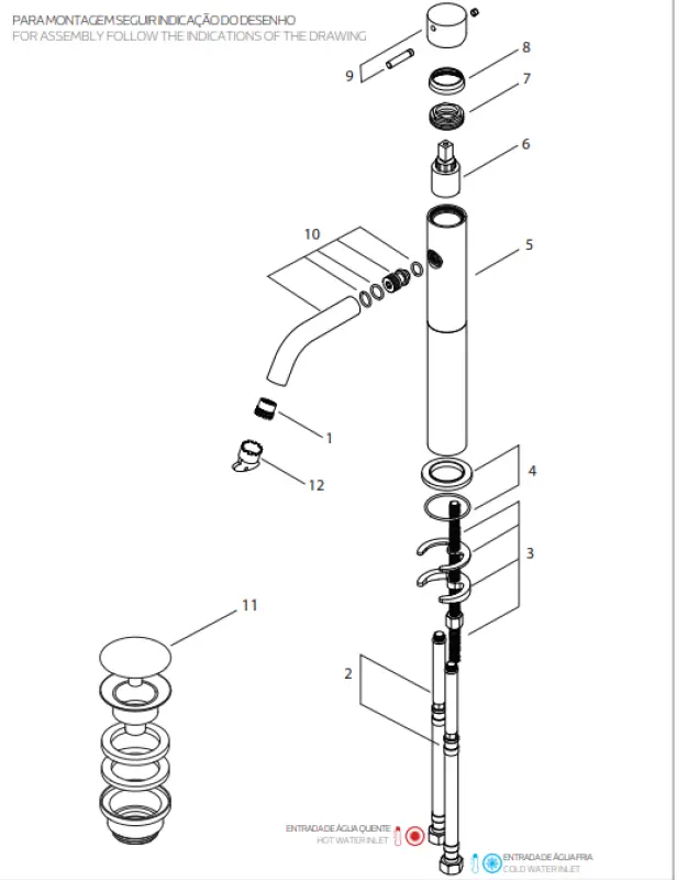 Waterevolution Flow Waschtischarmatur hoher Auslauf, inkl. Klickstecker, komplett Edelstahl T115IE