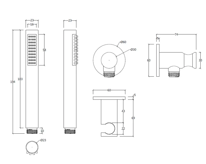 Waterevolution Flow Badgarnitur komplett mit Wandanschluss, vollständig aus Edelstahl T1621IE