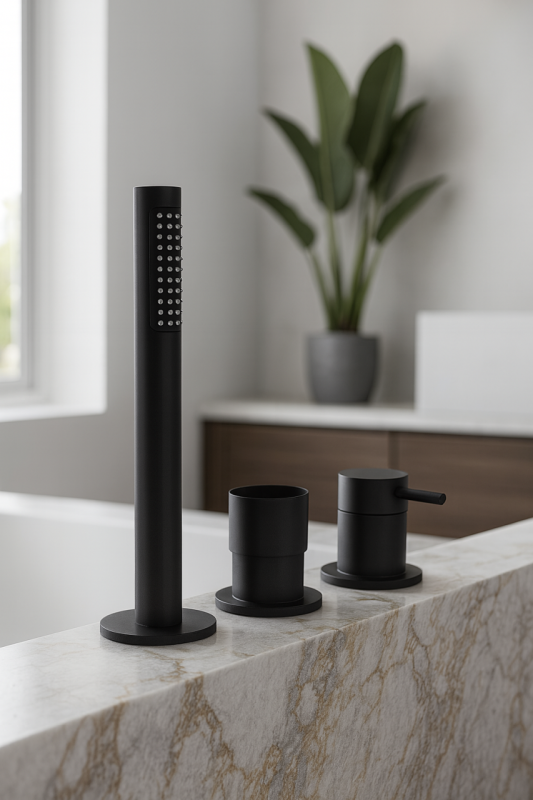 Waterevolution Flow 3-Loch-Wannenbatterie für Wannenrandmontage Mattschwarz T138SBPR