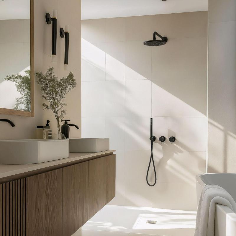 Waterevolution Flow Unterputz-Duschgarnitur mattschwarz mit Thermostat Regendusche und Handbrause 1208846402