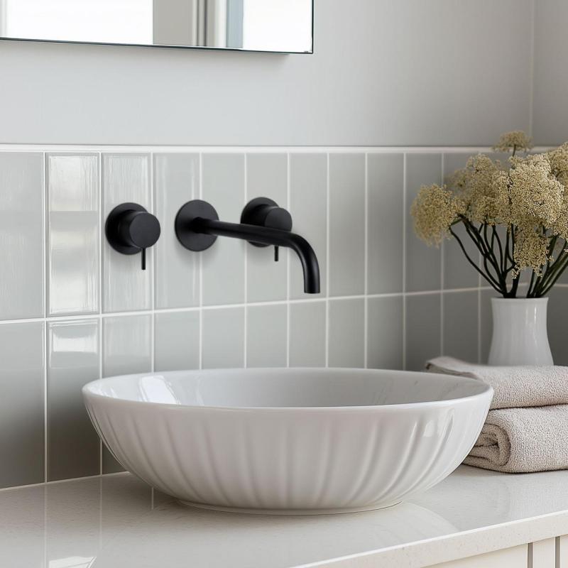 Waterevolution Flow 3-Loch-Einbau-Waschtischarmatur Mattschwarz mit Auslauf 25 cm T1163FPR-25