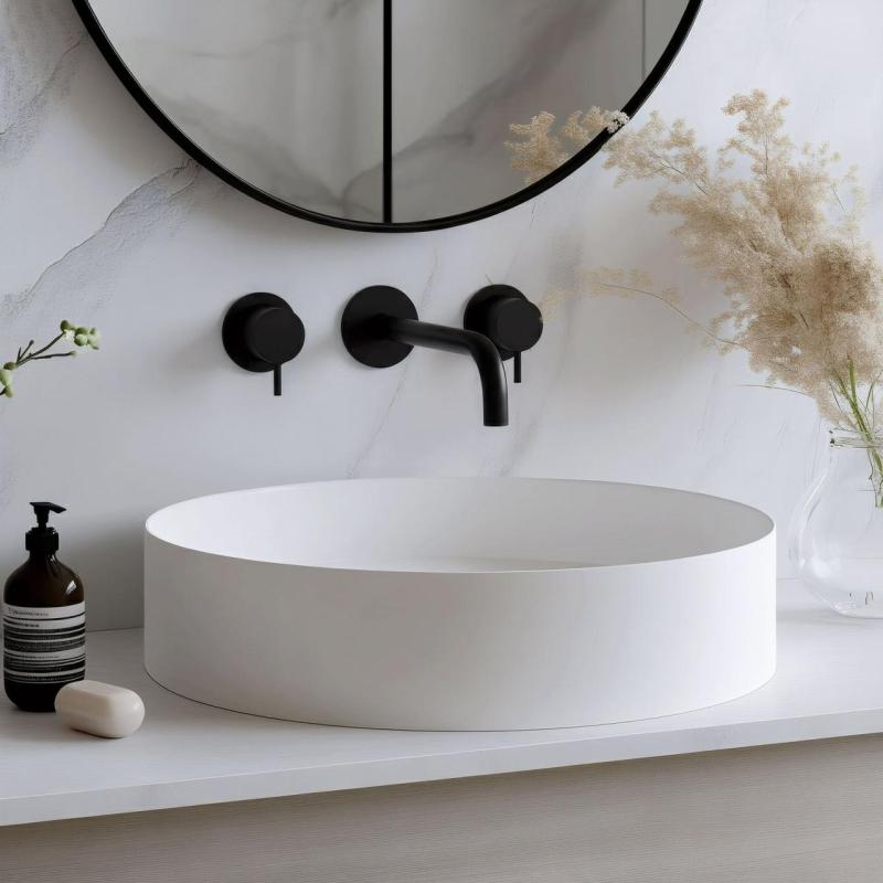 Waterevolution Flow 3-Loch-Einbau-Waschtischarmatur Mattschwarz mit Auslauf 15 cm T1163FPR-15