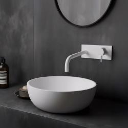 Waterevolution Flow Einbau-Waschtischarmatur mit Abdeckplatte, mattweiß, mit Auslauf 21 cm T1161BBR-21