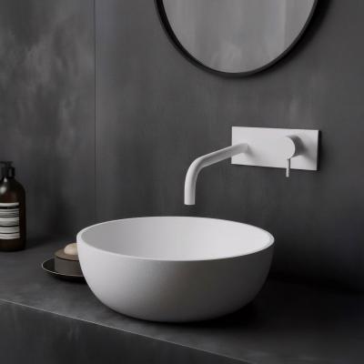 Waterevolution Flow Einbau-Waschtischarmatur mit Abdeckplatte, mattweiß, mit Auslauf 21 cm T1161BBR-21
