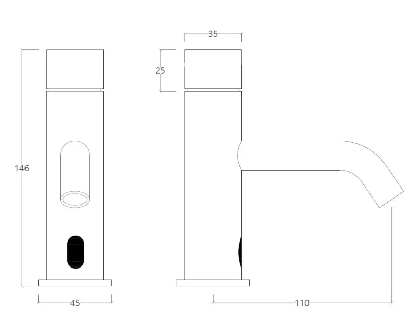 Waterevolution Flow elektronische Waschtischarmatur Infrarot auf 230 Volt, Mattschwarz T110EEPR